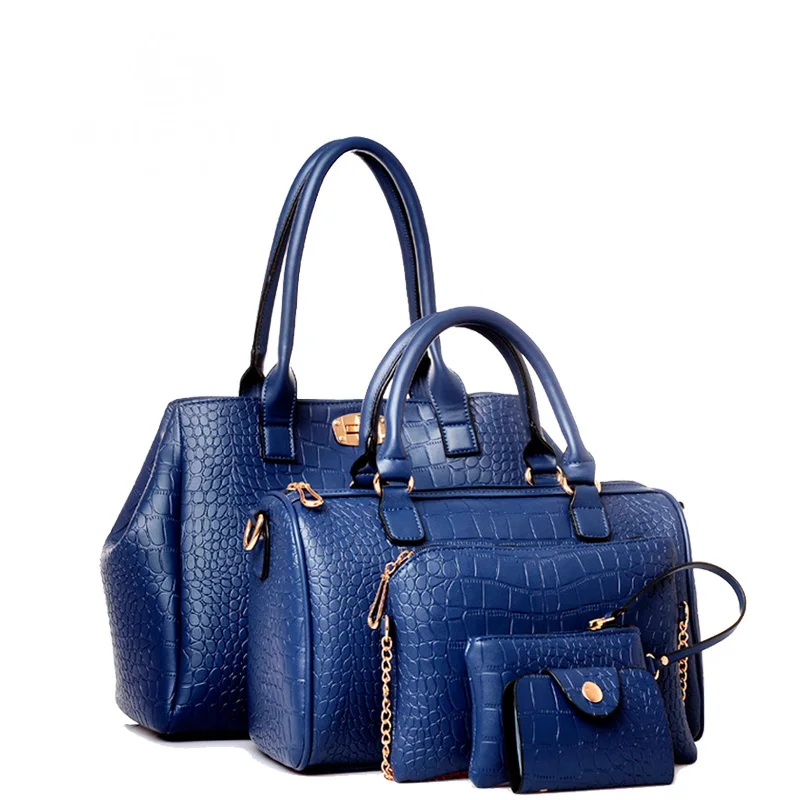 Новинка, женская модная сумка из композитного материала под кожу аллигатора, сумка через плечо, пять штук в наборе, сумка-мессенджер, 5 шт., композитная женская сумка SD03 - Цвет: Небесно-голубой