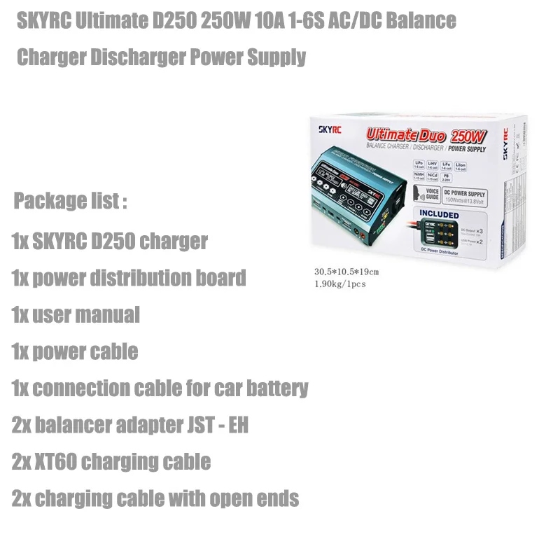 SKYRC Ultimate D250 250 Вт 10A 1 6S зарядное устройство переменного/постоянного тока для