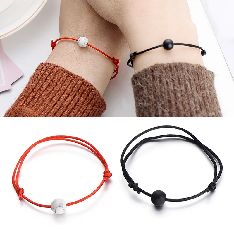 

Bangles Couple Bracelet For Lovers His And Hers Handmade&Natural Stone Beads Lava Bracelet Red Rope Woven Couple Bracelet