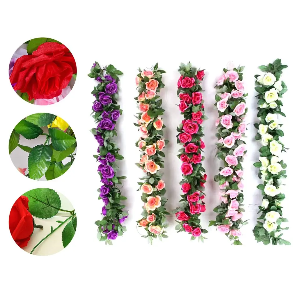 Artificial Flower Fake Rose Vine Green Leaf Hanging Vine Garland for