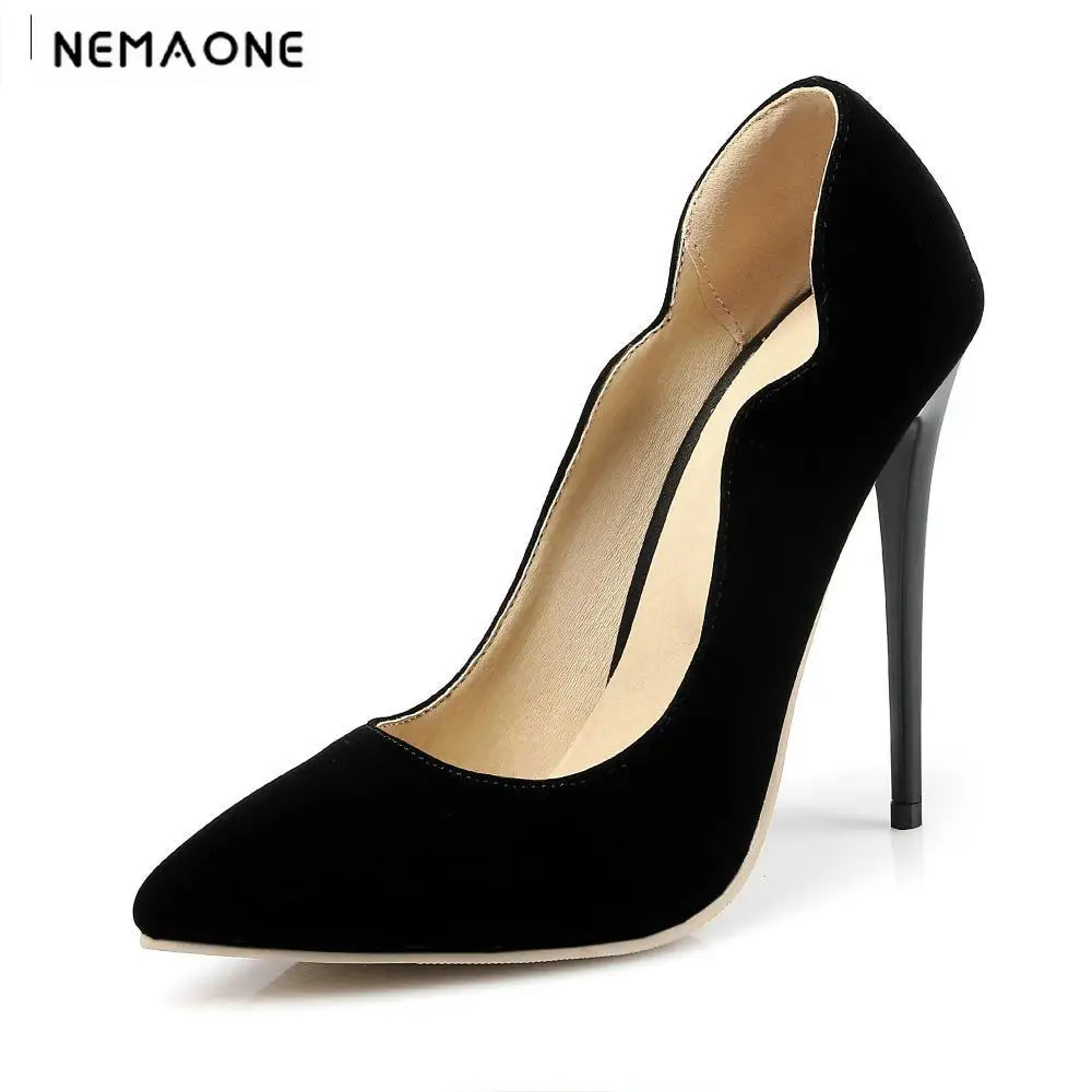 

2018 New Women's Super High Heels Women Pumps Sexy Thin Heel Pointed Toe patent/nubuck Shoes Woman Wedding Shoes Plus Size 34-43