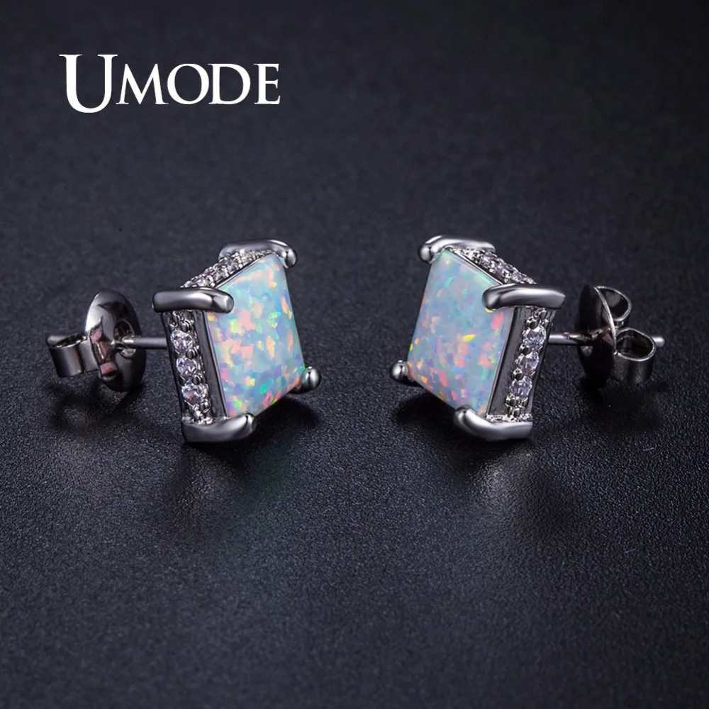 UMODE Fashionable Square Fire Opal Stone Women Studs Earrings Femme Crystal Wedding Party Jewelry Girls brincos Accessory UE0407