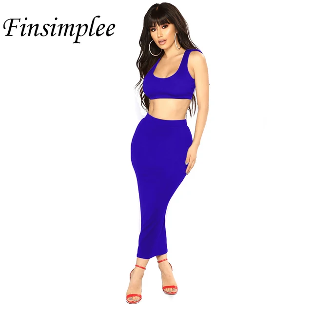 Summer 2018 Sexy 2 Piece Set O Neck Sleeveless Crop Top Tank Skinny Short Tops and Bodycon Calf Length Pencil Skirt Set Women