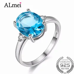 Almei 1.5ct голубой топаз Обручение кольцо Подлинная 925 пробы серебро Новый Для женщин оптом свадебные ювелирные украшения подарок бесплатная