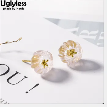 

Uglyless Natural Crystal Plum Stud Earrings for Women Real Gold Plated 100% Solid 925 Silver Fine Jewelry Romantic Floral Studs