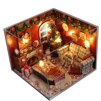 Casa de muñecas miniatura para niños, casa de muñecas con muebles de madera de la Navidad, Regalo para niños, TW8