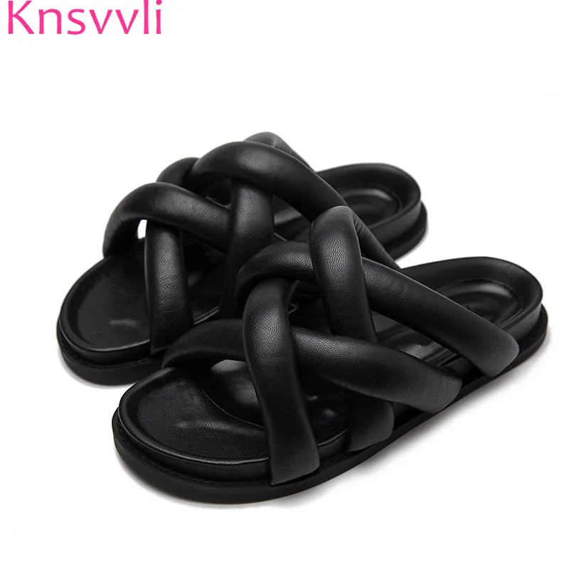 cross leather slippers