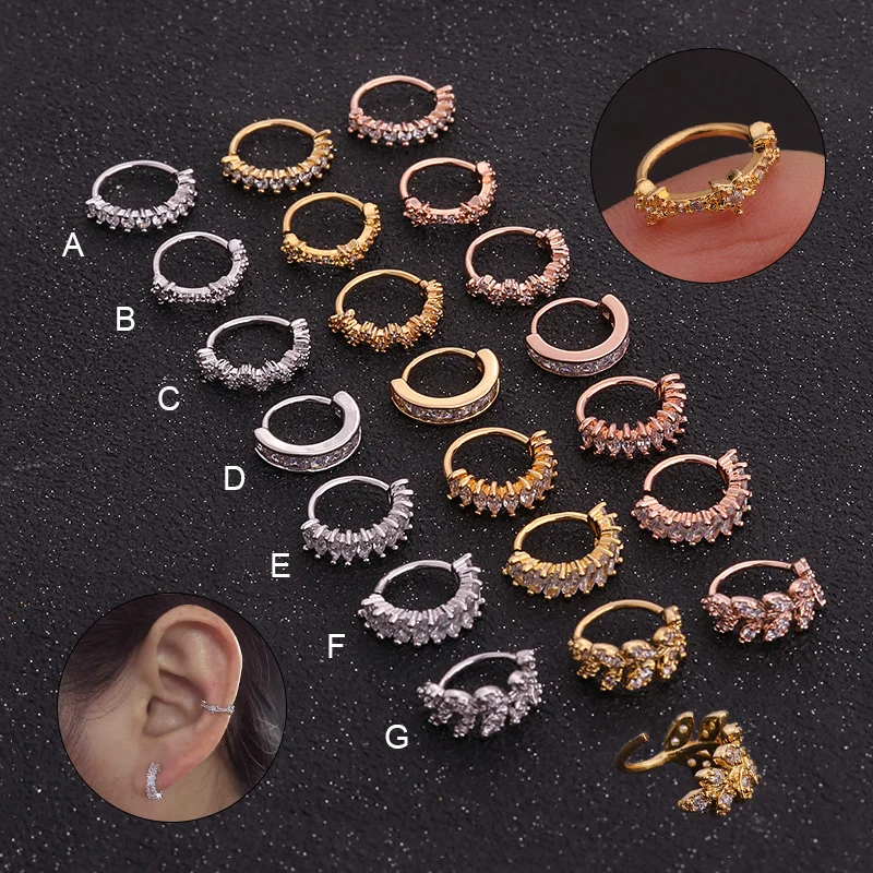 

Feelgood 10pcs/lot 20gx8mm CZ Hoop Cartilage Helix Earring Wholesale Ear Piercing Jewelry Lobe Rook Snug Daith Open Ring