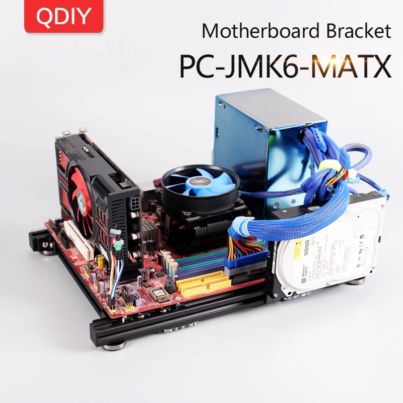 QDIY PC-JMK6 MicroATX алюминиевый сплав горизонтальный полный Открытый Чехол для компьютера шасси для DIY плеера