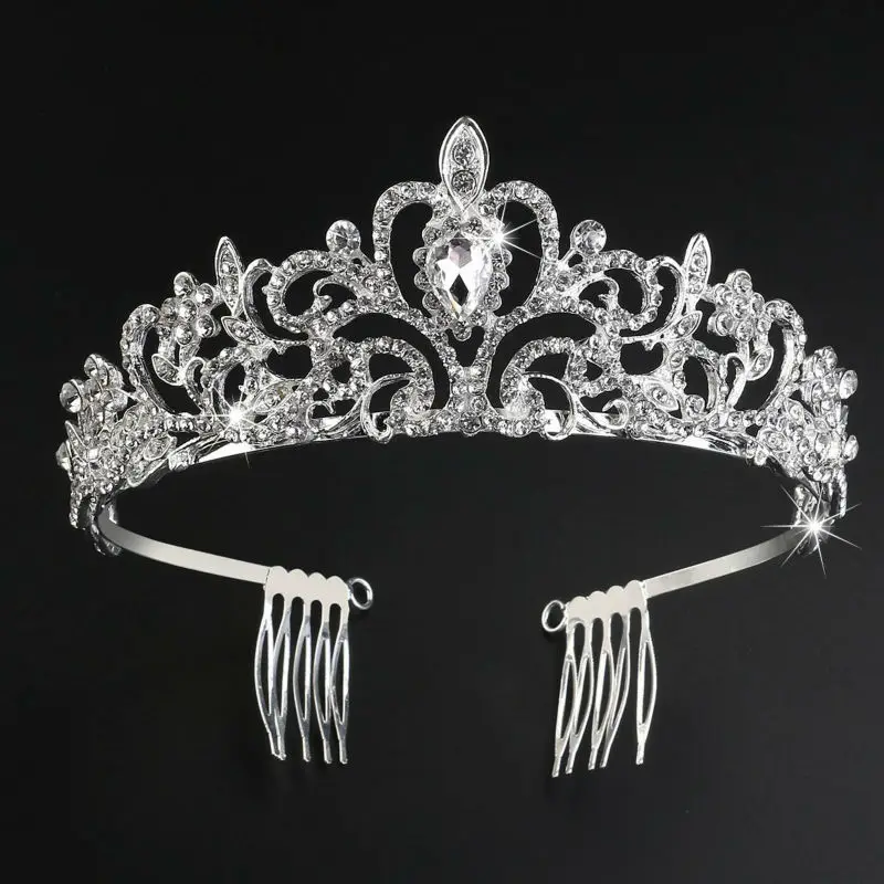 Diversificada de Prata Cristal Coroa de Perolas de Moda Rainha Da Coroa Do Casamento Da tiara Da Noiva Do Cabelo Do Casamento - Окраска металла: Fig