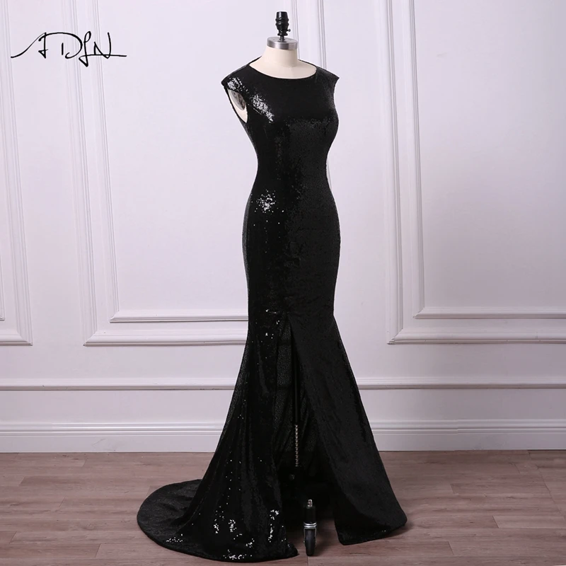 ADLN черный дешевые вечерние платья с разрезом халат de Soiree Длинные Русалка платье блесток Пром платье для особого случая