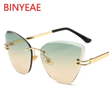 Зеленый чай кошачий глаз солнцезащитные очки для женщин горячие новые тренды итальянский бренд женские оттенки дизайнерские роскошные солнцезащитные очки без оправы UV400