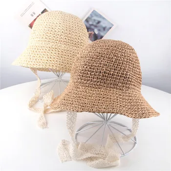 

Fashion summer fisherman hat cute children's Japanese bud ribbon lace breathable handmade beach hat casual girl summer capZ319