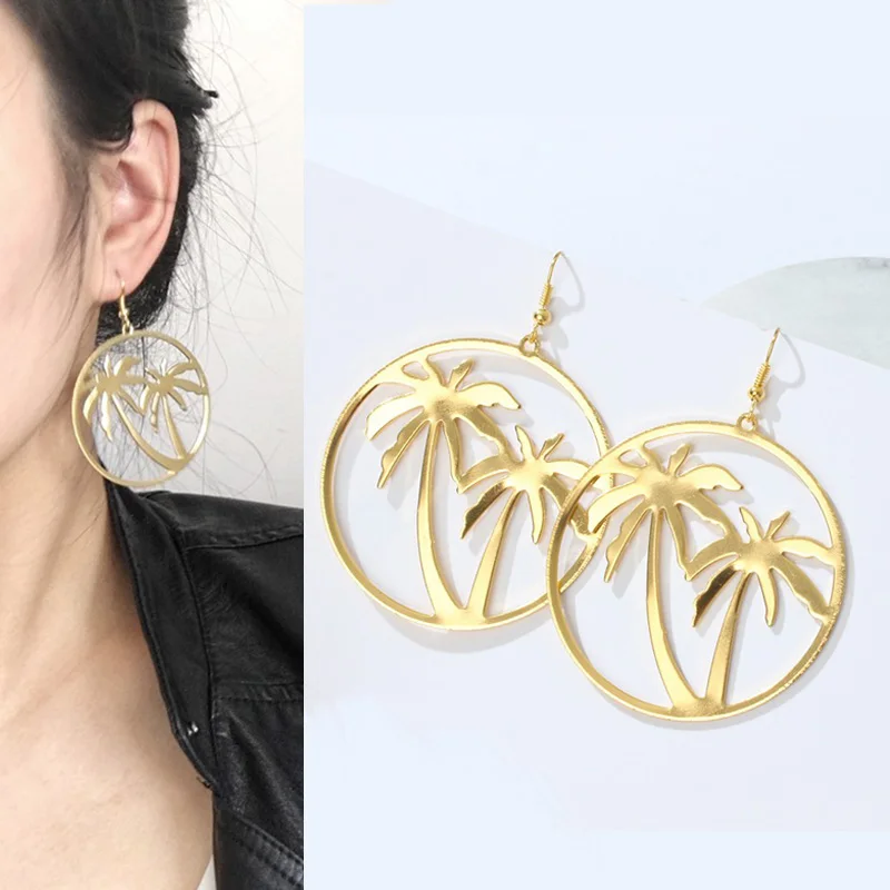 

Statement Big Round Circle Earrings Temperament All Match Women Drop Leaf Earrings Fashion Ear Jewelry Party Holiday Beach Style