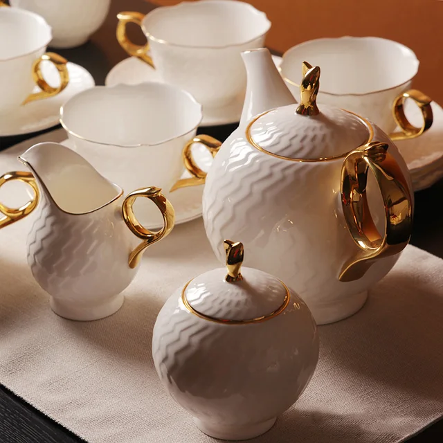 Fine Bone China Ceramic Tea Set 15 Pieces Coffee Sets Milk Bowl Fine Bone China Ceramic Tea Set 15 Pieces Coffee Sets Milk Bowl Royal Gifts Watermark White European On Glazed Porcelain
