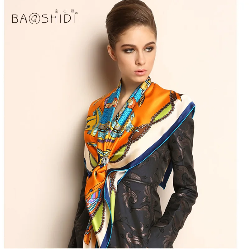 BAOSHIDI, роскошный бренд, дизайн, чистый шелк, женский шарф с квадратным узором, большая шаль, накидка на все случаи жизни, ручная работа