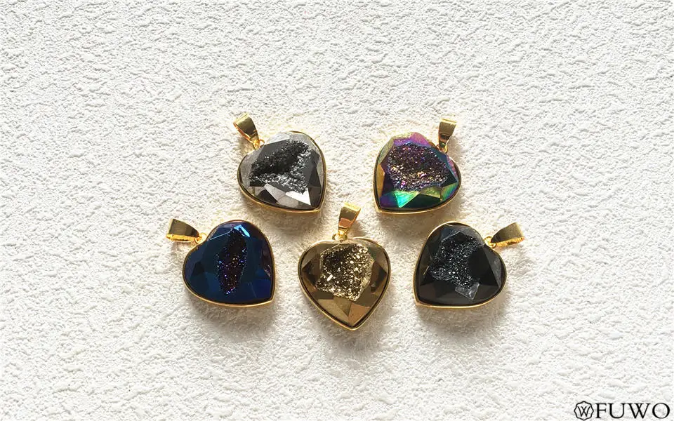 Natural Titanium Heart Druzy Pendant 10