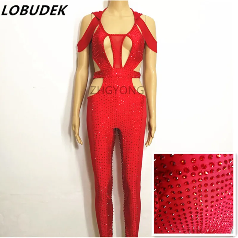 Buy female jumpsuits full crystals Rhinestones Bar
