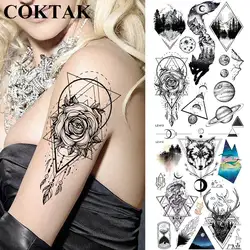 Coktak, геометрические, женские, на руку, глаза, тотем, лиса, поддельные татуировки для женщин, наклейки, планета, мода, Временные татуировки