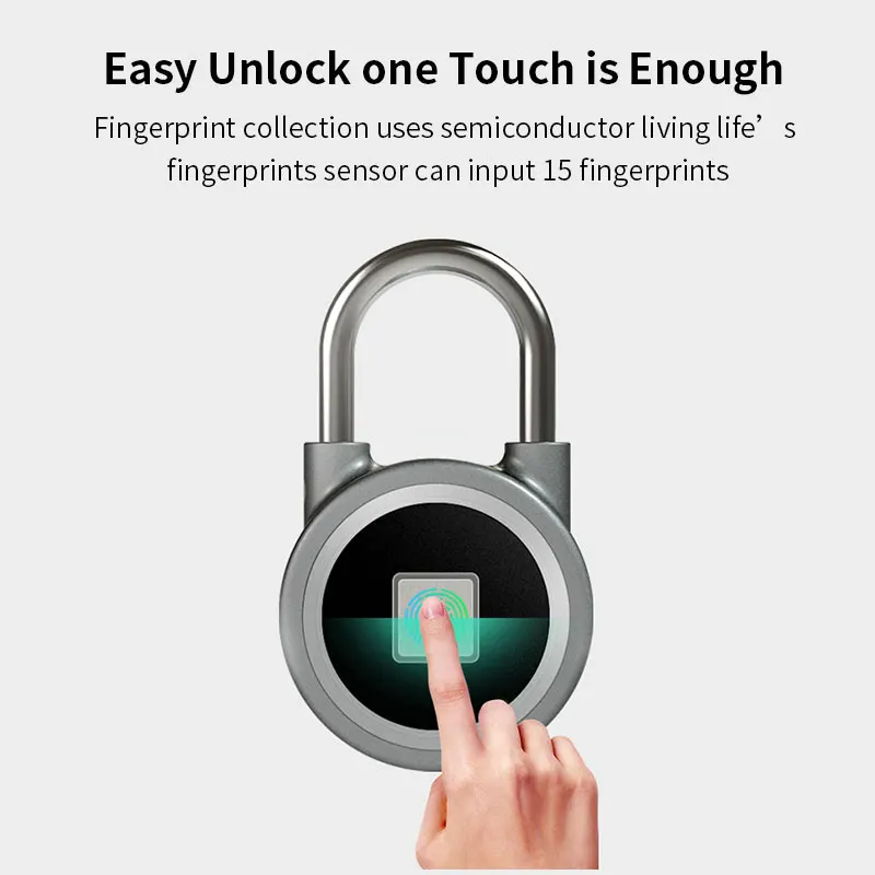 Decdeal Smart Fingerprint Lock USB Rechargeable 10 Sets Fingerprints IP65 Étanche Anti-Vol Sécurité Porte-Serrure Porte-Bagages Garage Serrure avec 2 Clés