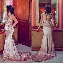 Robe De Soiree 2016 Dubai Neue Elegante Scoop Applique Langarm Arabisch Mermaid Abendkleid Lange Abschlussball-kleider Abendkleider