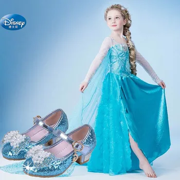 

2019 new girl Frozen 3-12 years old Princess shoes beads crystal high heels 26-37