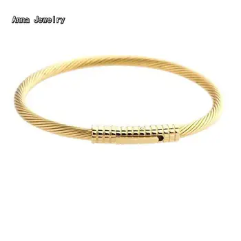

Luxury Brand Designer 3 Colors Stainless Steel Bracelets Morden Steel Cuff Bangles Bracelets with Push Clap Manchette Femme