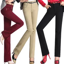 Для женщин высокой талией повседневные штаны женские эластичные прямые штаны из 100% хлопка Брюки Большие размеры