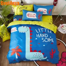 Svetanya Dinosaur Bedsheet Pillowcase Duvet Cover Sets 100% Cotton Cartoon Bedlinen Single Double Queen Size Kids Bedding Set 