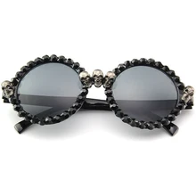 Стразы солнцезащитные очки Для женщин Череп квадратный/круглый Винтаж черный солнцезащитные очки для мужчин и женщин вечерние хиппи в стиле «хип-хоп» Для женщин