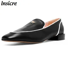 Insicre/новые женские туфли на плоской подошве; большие размеры 33-43; повседневные офисные туфли из натуральной кожи; металлические расписные мокасины; сезон весна-осень
