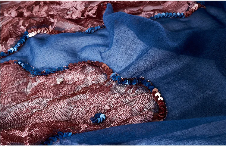 Высококачественный шерстяной шарф-шаль ручной работы в богемном стиле желтого/синего цвета с вышивкой бисером и пайетками Размер: 80*180 см(Химчистка