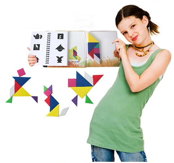 

2015 NEW Hot Book-shaped Tangram Jigsaw Puzzle Brain Teaser IQ Educational Game Toy for Children 72 Challenges