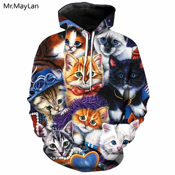 

Harajuku 3D Hoodies Funny Cartoon Cute Cats 3D Print Hip Hop Hoodie Men's Kawaii Kitten Animal Hoody Sweatshirt Women Streetwear
