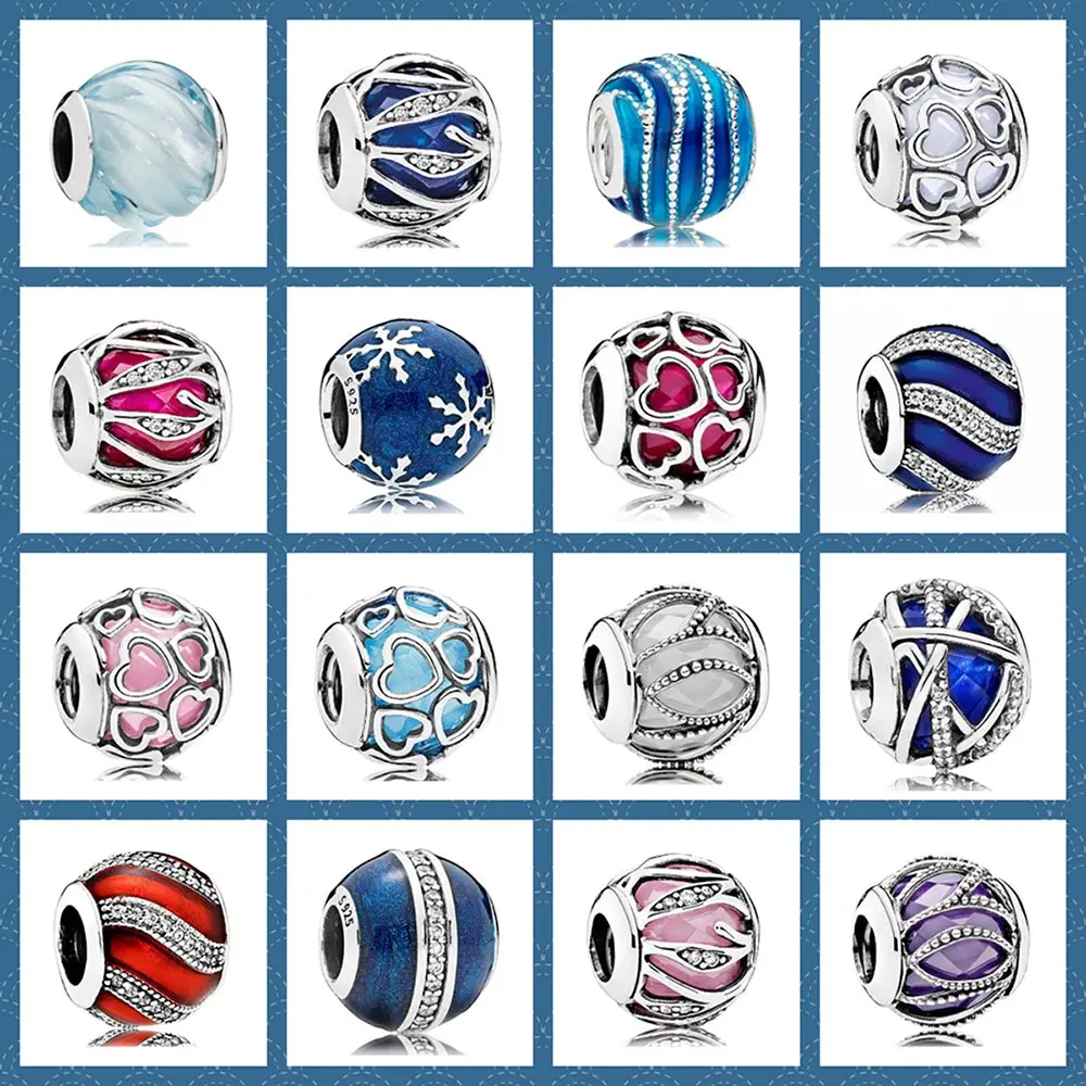 

100% Sterling Silver 925 Jewelry Original Model 1:1 Blue Ripples Swirls Cerise Encased In Love Adornment Gemstone Charm Bead
