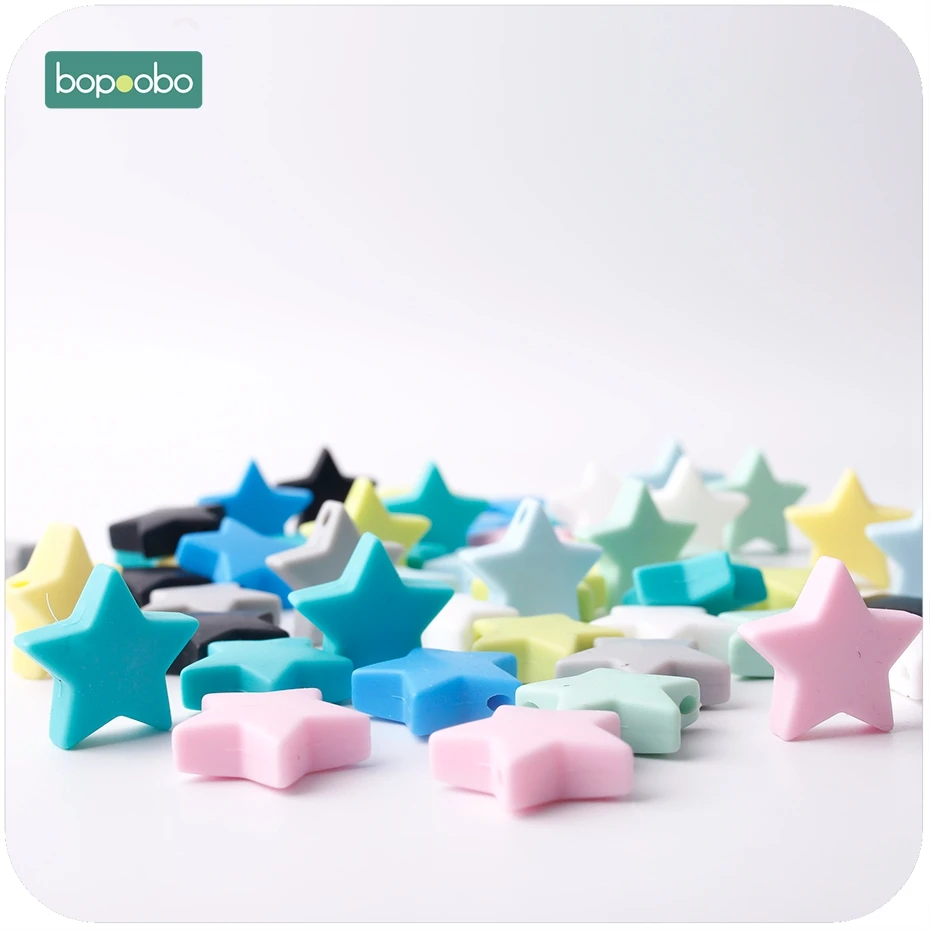 Bopoobo 10PC 23mm Colorful Silicone Star BPA Free Silicone Teether DIY Crafts Baby Accessories Beads Baby Teethers Toy