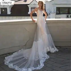 VNXIFM2019 Русалка свадебное платье с вырезом на спине кружево vestido de без рукавов со шлейфом Милая свадебное платье с аппликацией