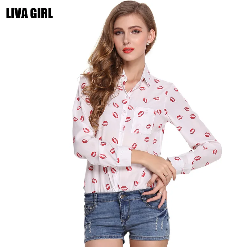 

LIVA New Women Blouses Pattern Chiffon Shirts Long Sleeve Floral Women Clothes Casual Plus Size Turn-Down Collar Blouse