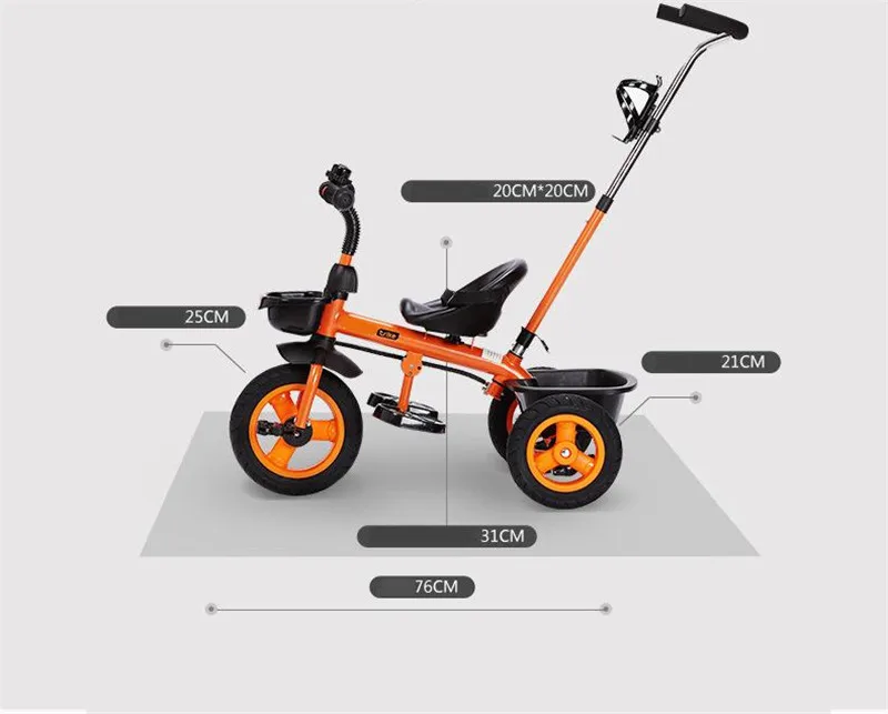2017 New Baby Trolley Stroller with Double Brake Inflatable Titanium Wheel Children Tricycle yellow, green, white, pink, orange12