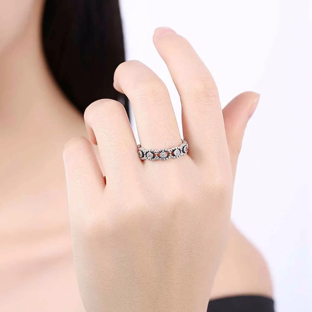 Solid 925 Sterling Silver Ring Vintage Style Cubic Zirconia Fashion OL Jewelry Rings For Women New 2017 (JewelOra RI102612)