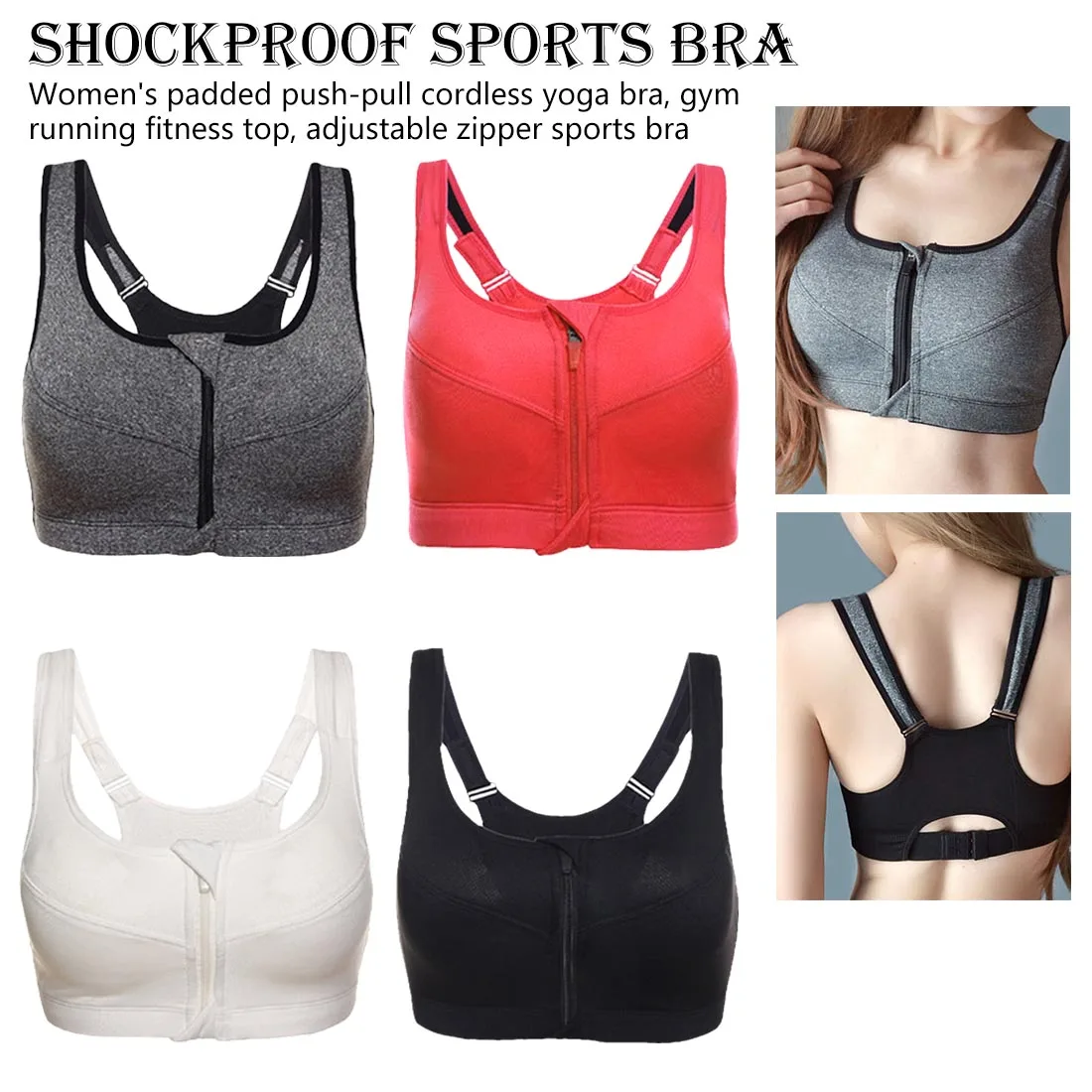 

Quick Dry Padded Sports Bra,Women Wirefree Adjustable Fitness Top Sport Brassiere,Push Up Seamless Running Bra