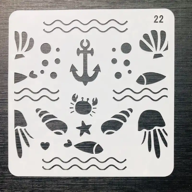 Owlho Stencil For Cake And Cookies Sea Theme Shell Fish Coffee