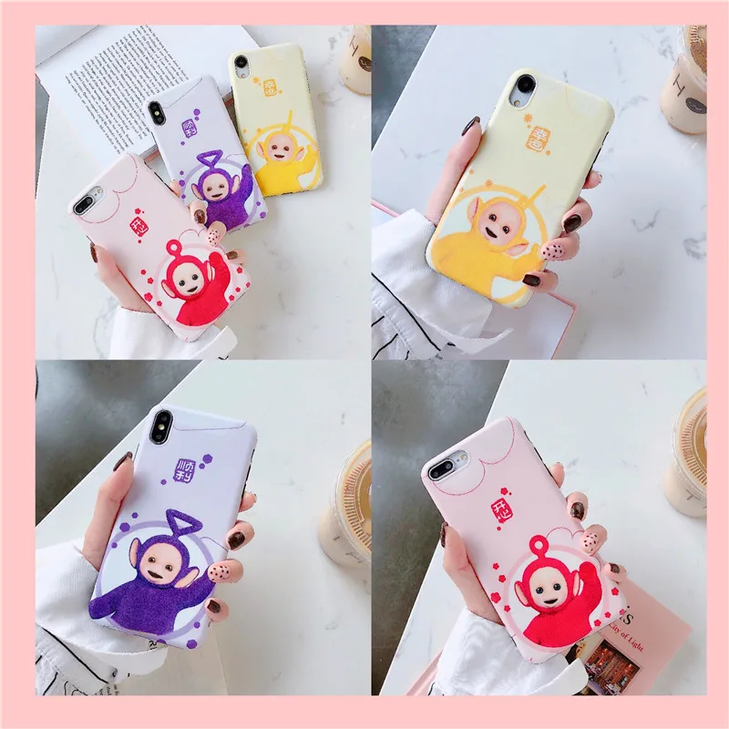 Cute Cartoon teletubbies baby funny Mobile Phone Case for iphone 6s 6plus 7 8 plus X XR XS MAX fashion Candy color Soft IMD case |