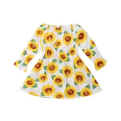Pudcoco/платье для маленьких девочек платье с длинными рукавами и подсолнухом летняя одежда