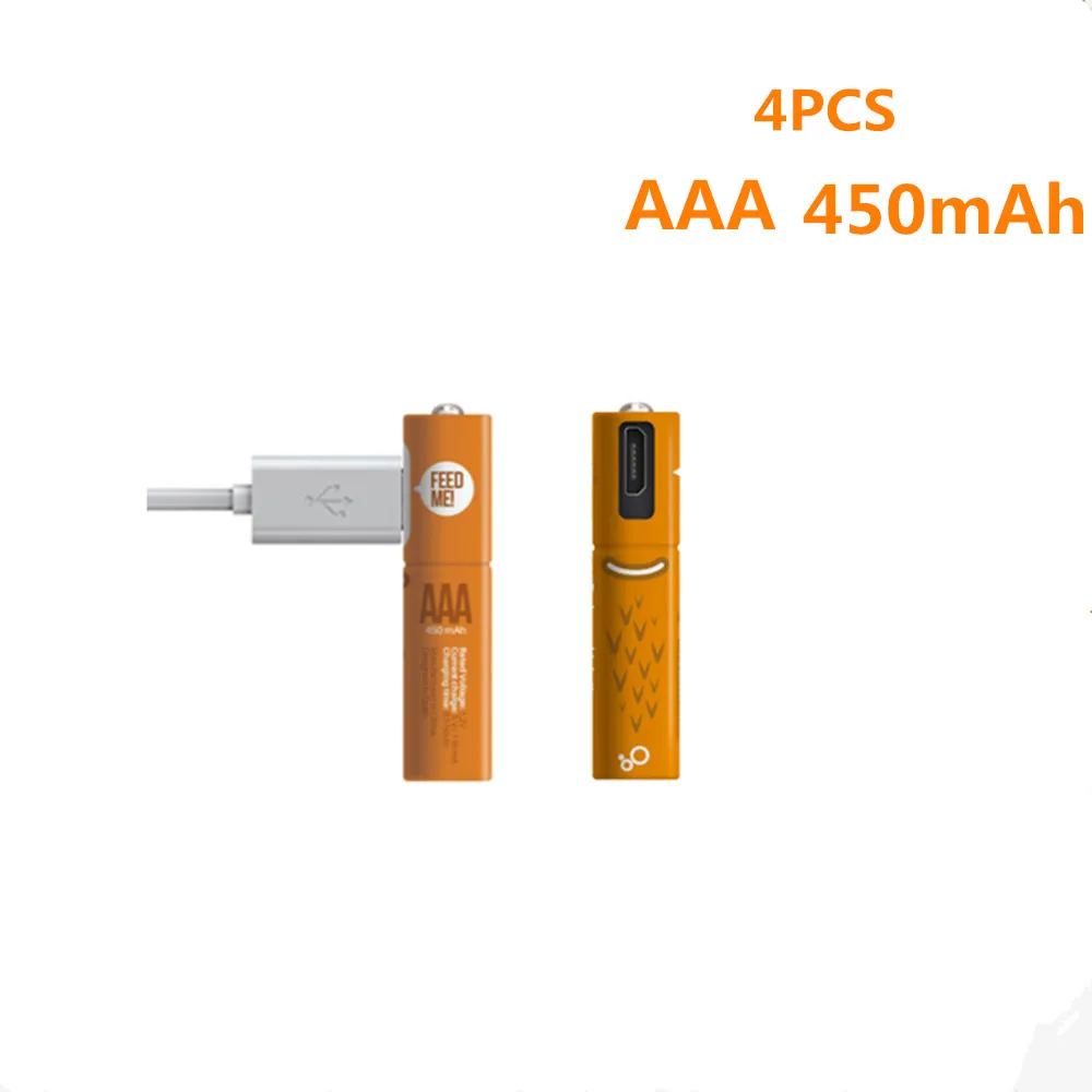 4 шт./лот, новинка, 1,2 V AAA, перезаряжаемая батарея, 450 mAh, USB Ni-MH, перезаряжаемая батарея с микро-usb зарядным кабелем