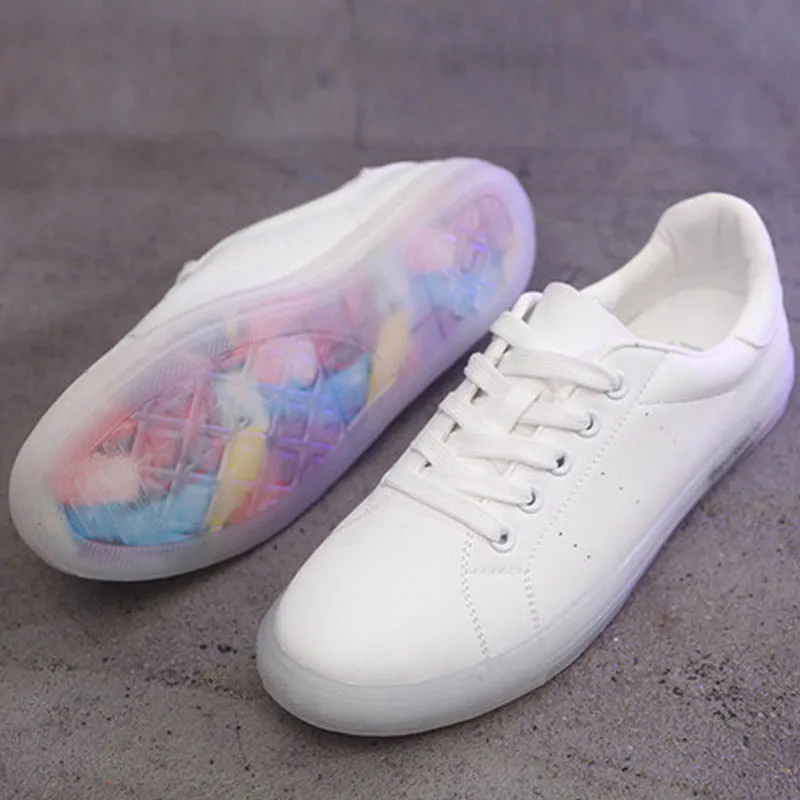 

Women's Sneakers Spring 2019 PU Leather Upper White Women's Shoes Fashion Breathable Lace-up Flat Shoes Transparent Soles Women'