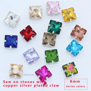 

30p 8mm square color glass stone with silver setting Flatback sew on crystal Vintage rhinestones jewels craft DIY clothes Dress