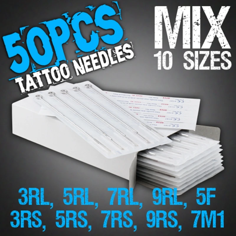50pcs Disposable Tattoo Needles Mix Needles stainless make up 10 Size