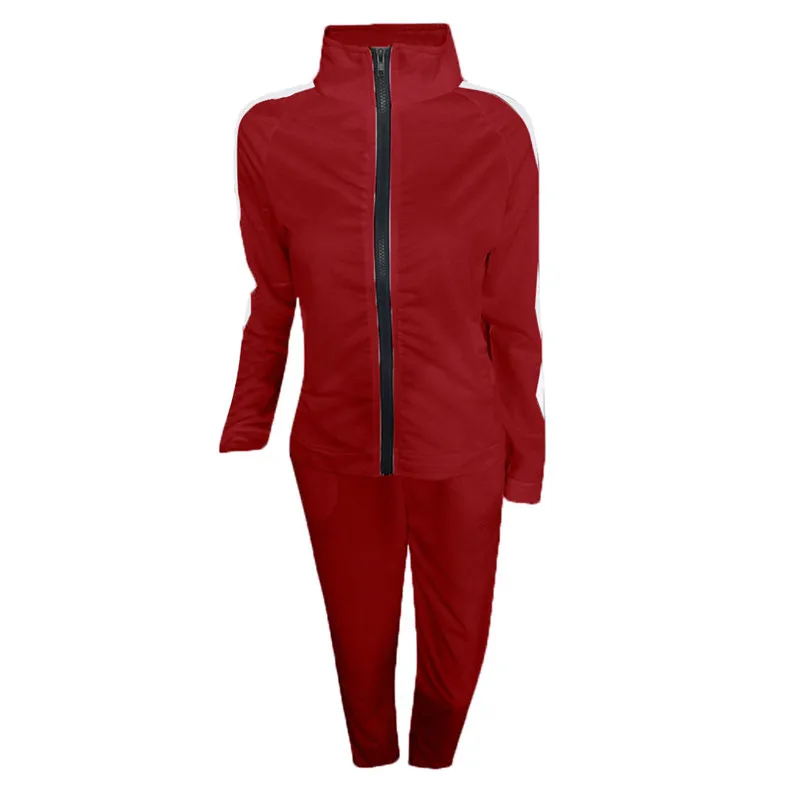 Fashion tracksuit for women 2018 women's Casual Stripe Long Sleeve Zipper Pullove Sport Tops+Long Pants Set chandal mujer N30 (10)