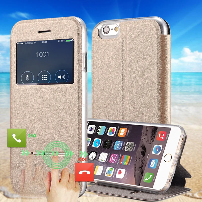 Роскошный флип чехол из искусственной кожи для iPhone 5c с раздвижным окном ответ Fundas